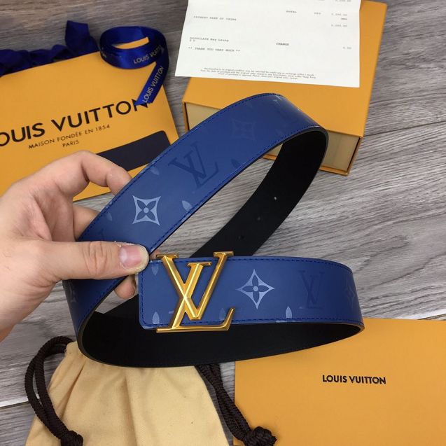 Louis vuitton original calfskin pyramide 40mm belt M0121T blue