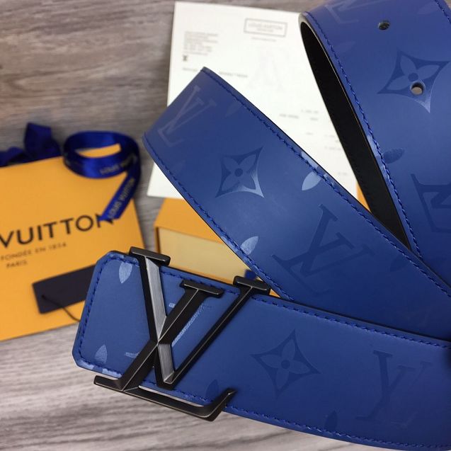 Louis vuitton original calfskin pyramide 40mm belt M0121T blue