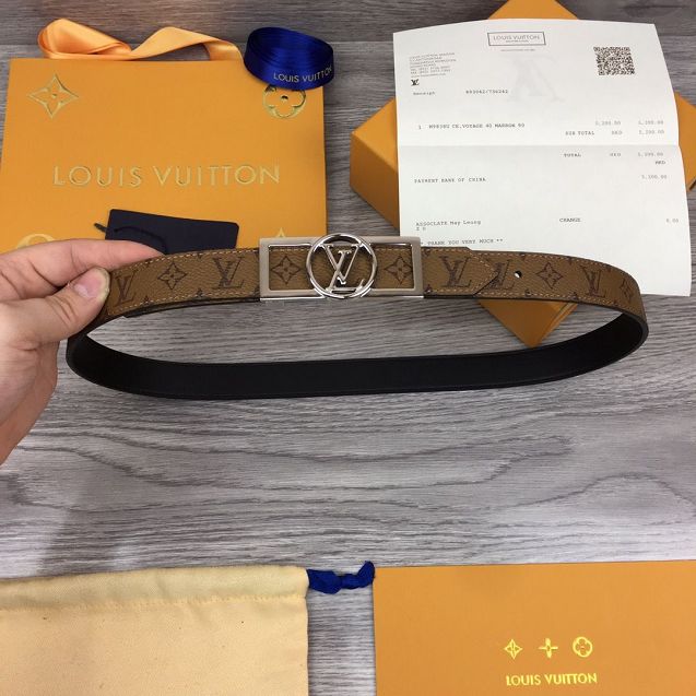 Louis vuitton original monogram reverse 25mm belt M0188 