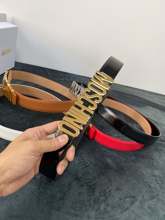 Moschino original calfskin 35mm belt black MS0001 black