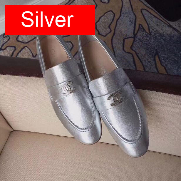 CC original calfskin loafers G35037 silver