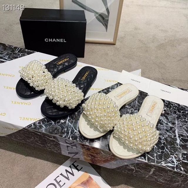 CC lambskin&pearls mules G34688