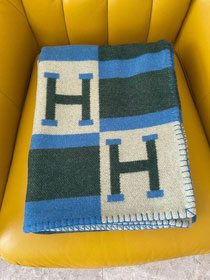 Hermes original cashmere avalon blanket HB064 green&blue