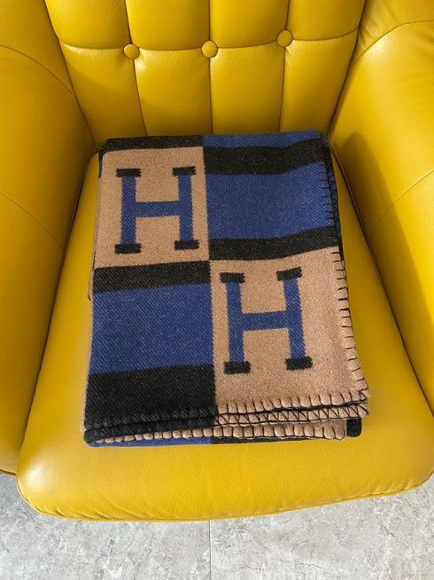 Hermes original cashmere avalon blanket HB064 white&blue