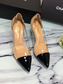 CC original lambskin&PVC 60mm heel pumps G35538 