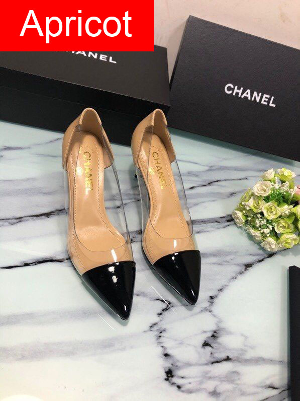 CC original lambskin&PVC 60mm heel pumps G35538 