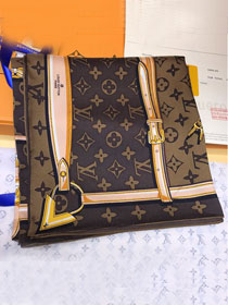 Louis vuitton square silk scarf 90 L577 coffee