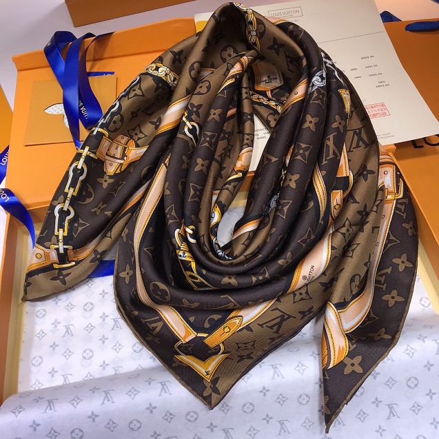 Louis vuitton square silk scarf 90 L577 coffee