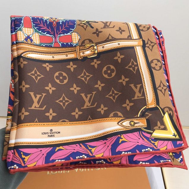 Louis vuitton square silk scarf 90 L578 coffee