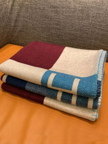 Hermes original wool avalon blanket HB069 blue&bordeaux