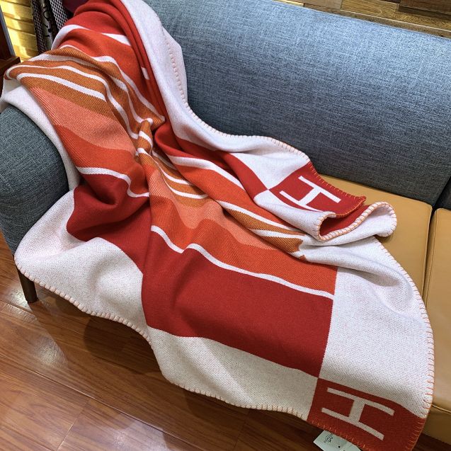 Hermes original wool avalon blanket HB069 white&red