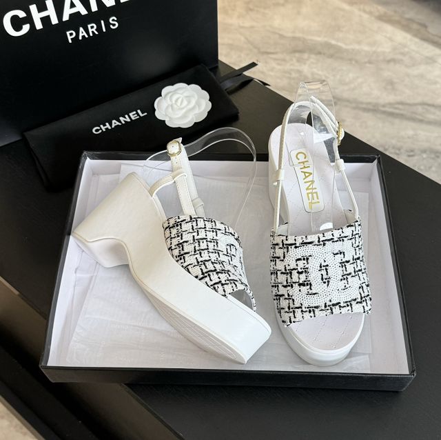 CC tweed 85mm sandals CH0196