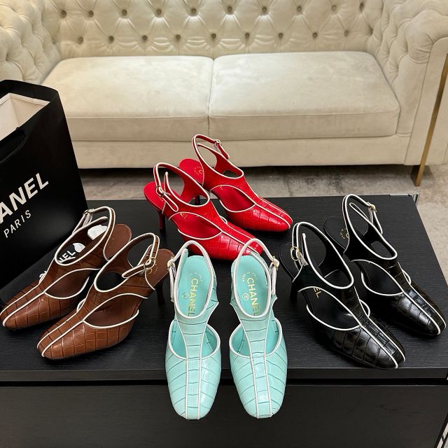 CC original crocodile calfskin 95mm slingbacks CH00341