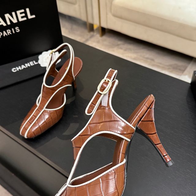 CC original crocodile calfskin 95mm slingbacks CH00341