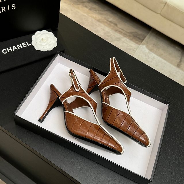 CC original crocodile calfskin 95mm slingbacks CH00341