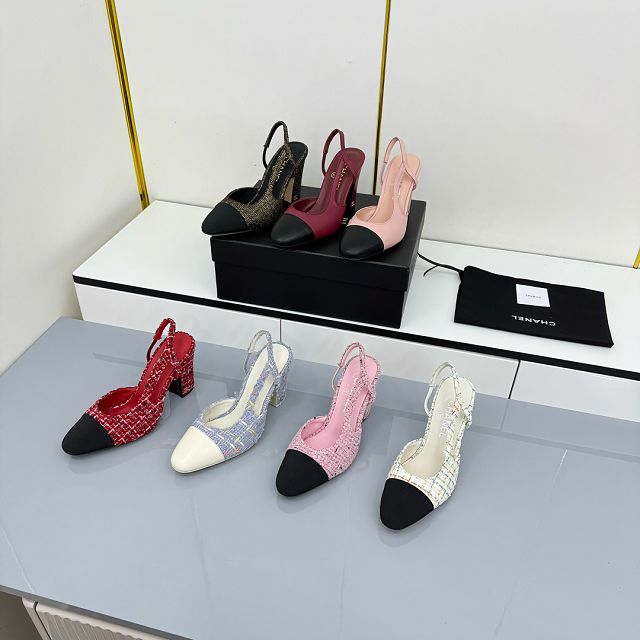 CC original tweed 90mm slingbacks CH00427