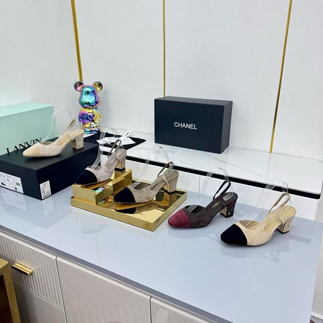 CC original suede calfskin 65mm slingbacks CH00431