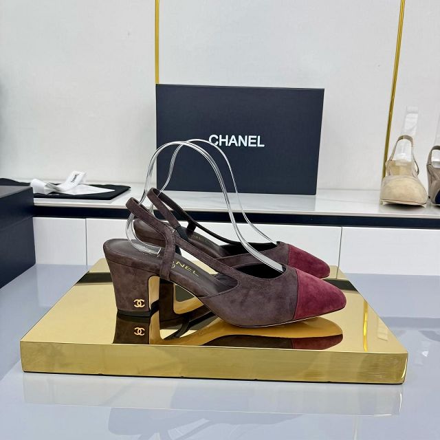 CC original suede calfskin 65mm slingbacks CH00431