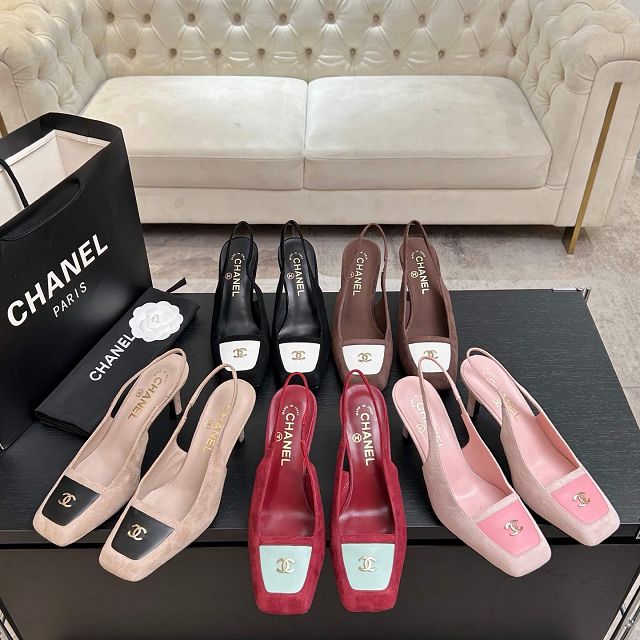 CC original suede calfskin 65mm slingbacks CH00500